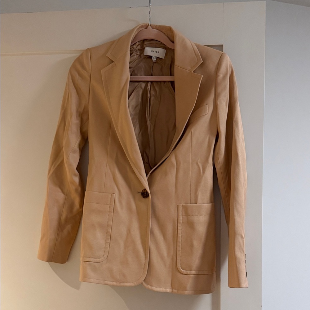 Reiss Camel Leather Single-Button Blazer
